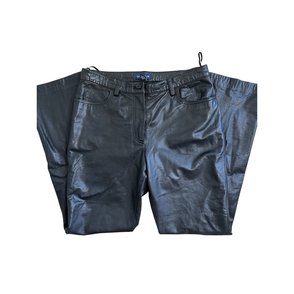 VTG Ann Taylor Wm 8 100% Genuine‎ Leather Black Lined Pants Grunge Emo Y2K Punk